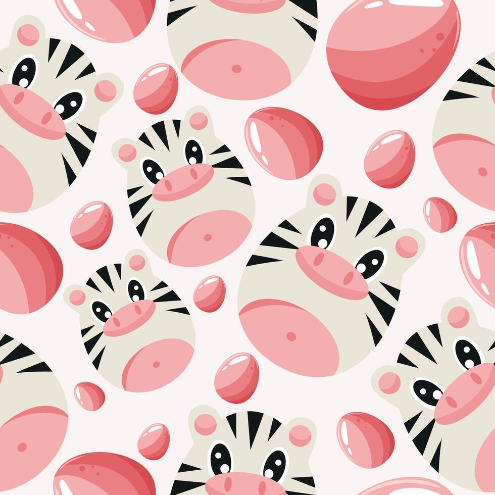 Easter seamless pattern with decorated eggs with zebra and pink eggs for holiday poster, textile or packaging vector