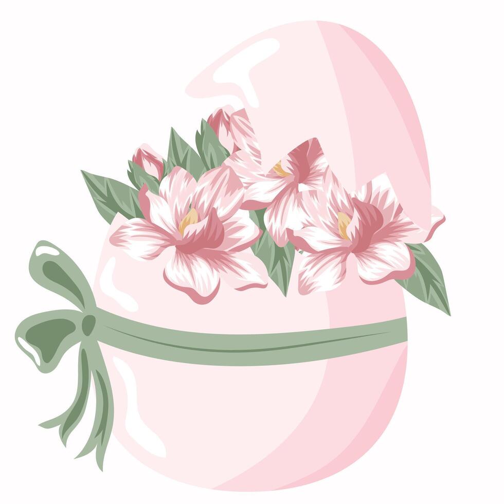 original pink Easter egg design, namely the egg shell is filled with pink magnolias for posters, advertisements or banners vector