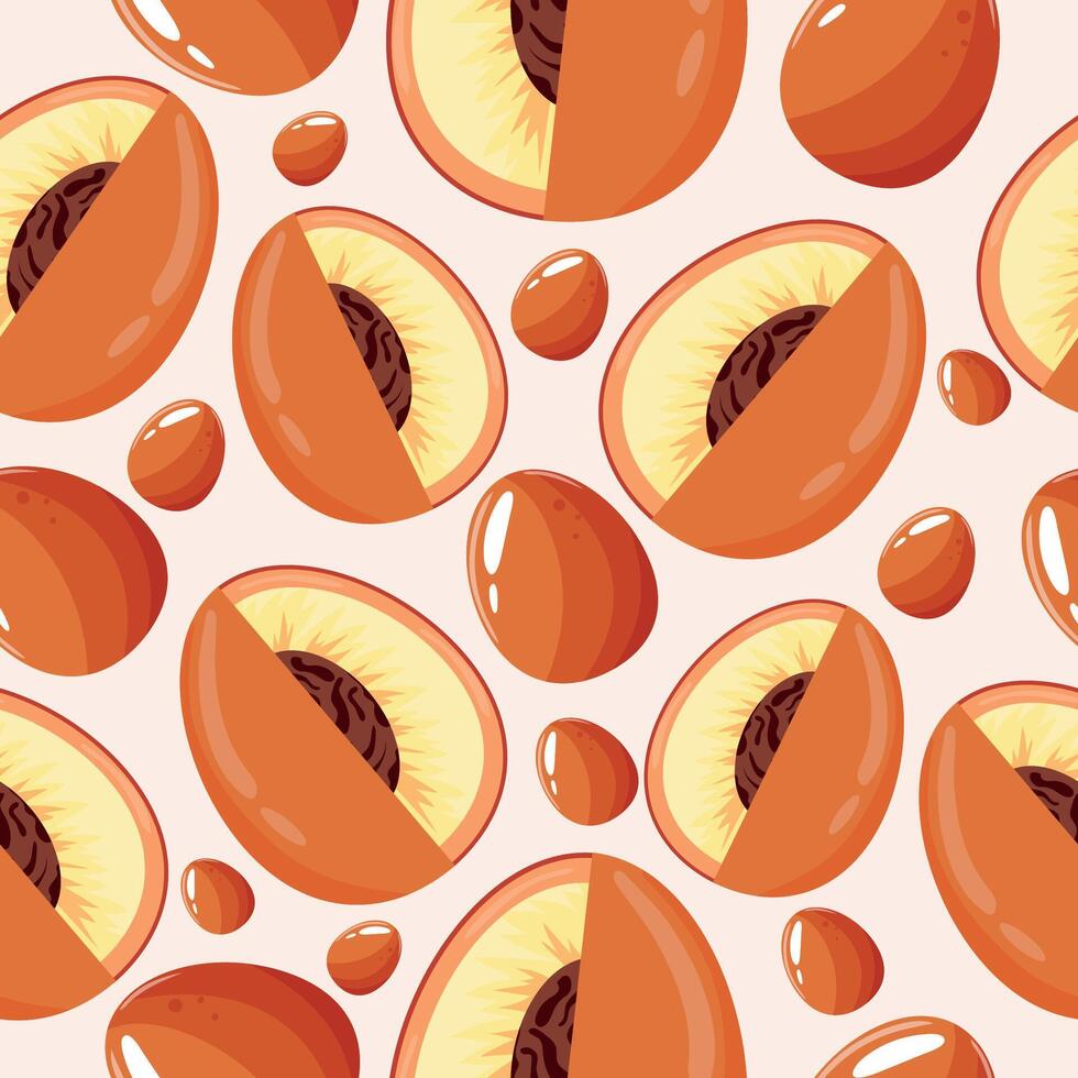 Easter seamless pattern with decorated eggs with juicy peaches and orange eggs for holiday poster, textile or packaging vector