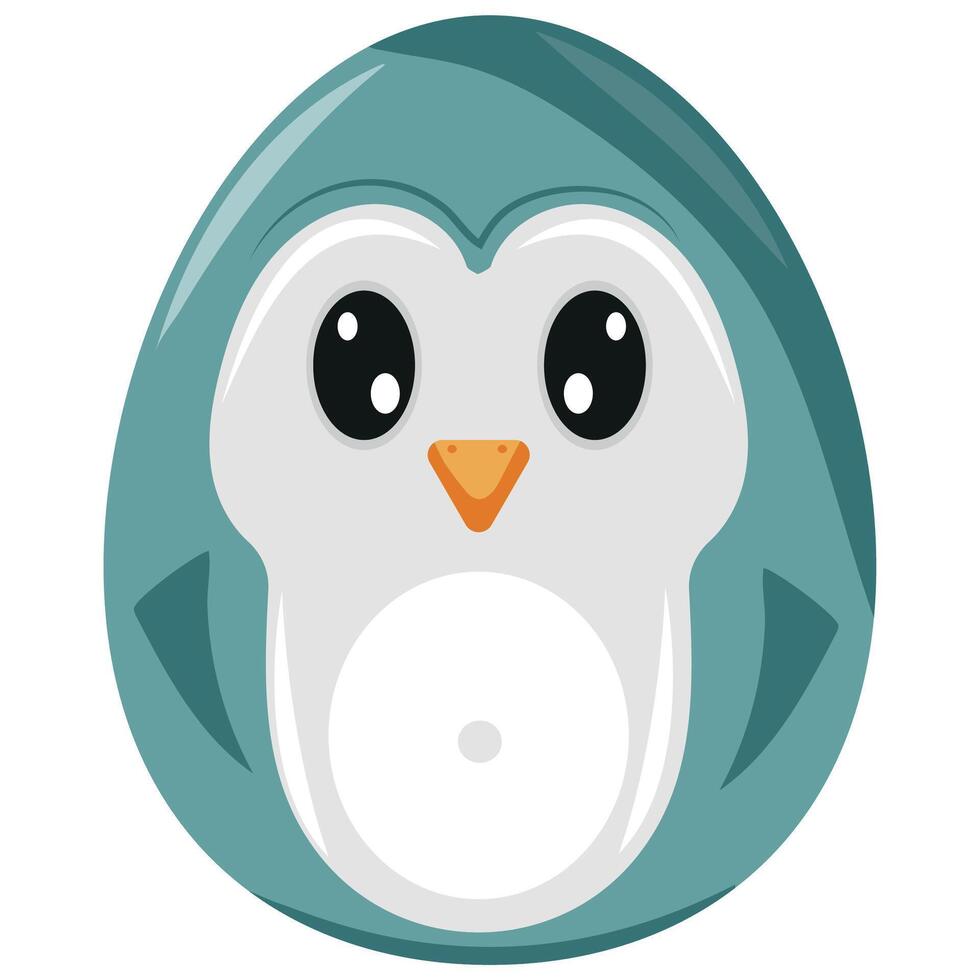 Easter egg template painted with animal motifs, i.e. colored like a blue penguin, for posters, banners or holiday cards vector