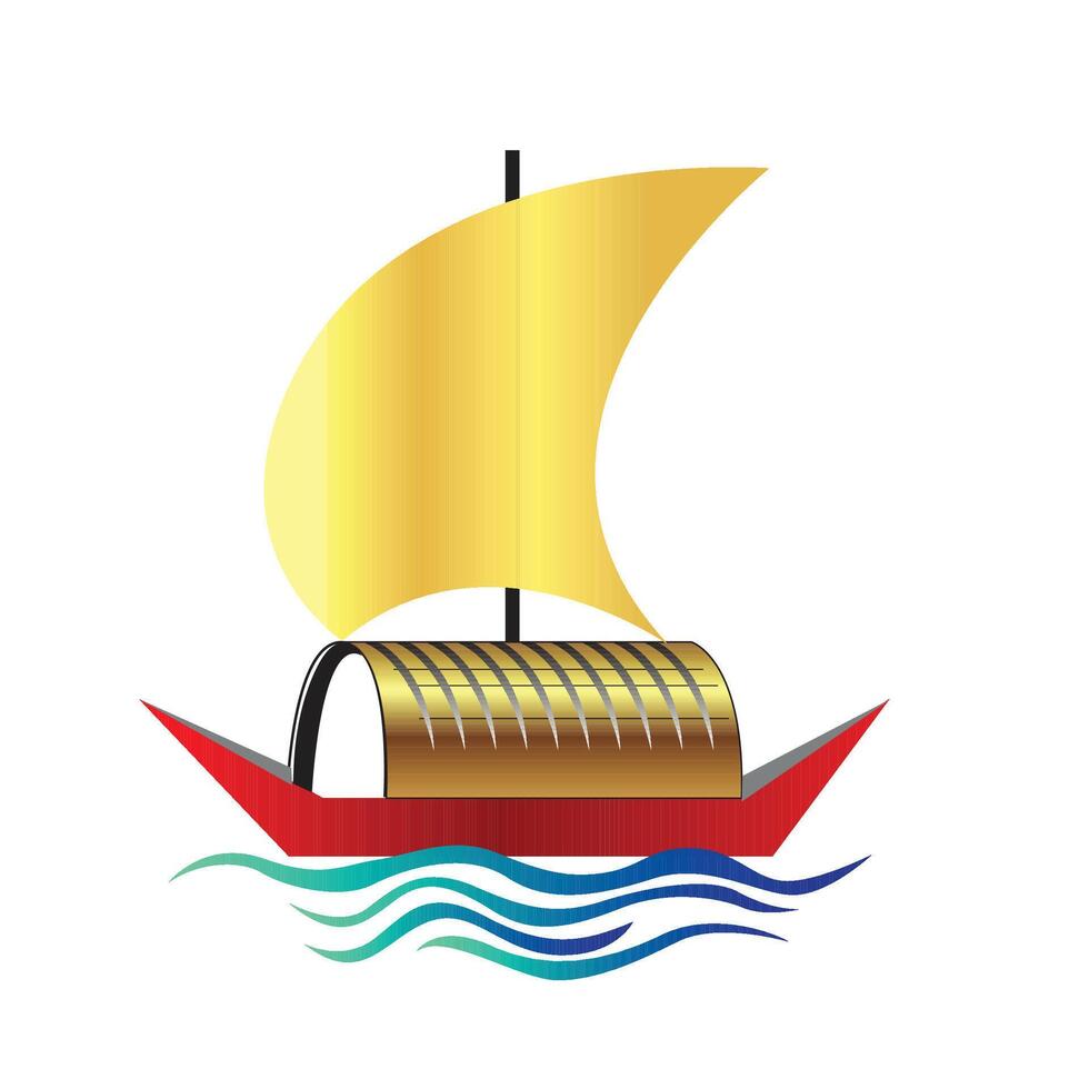Golden Boat illustration with water vector
