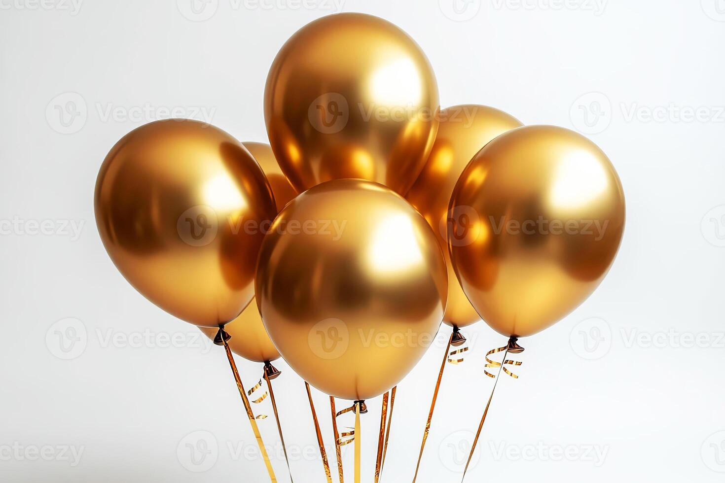 Golden balloons arranged for festive greeting card decoration in white background photo