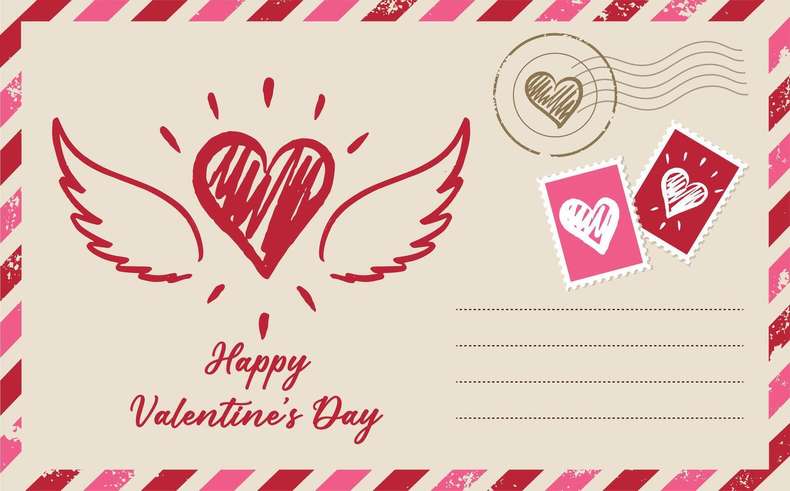Valentines day. Postcard, mail with Heart hand drawn. vector