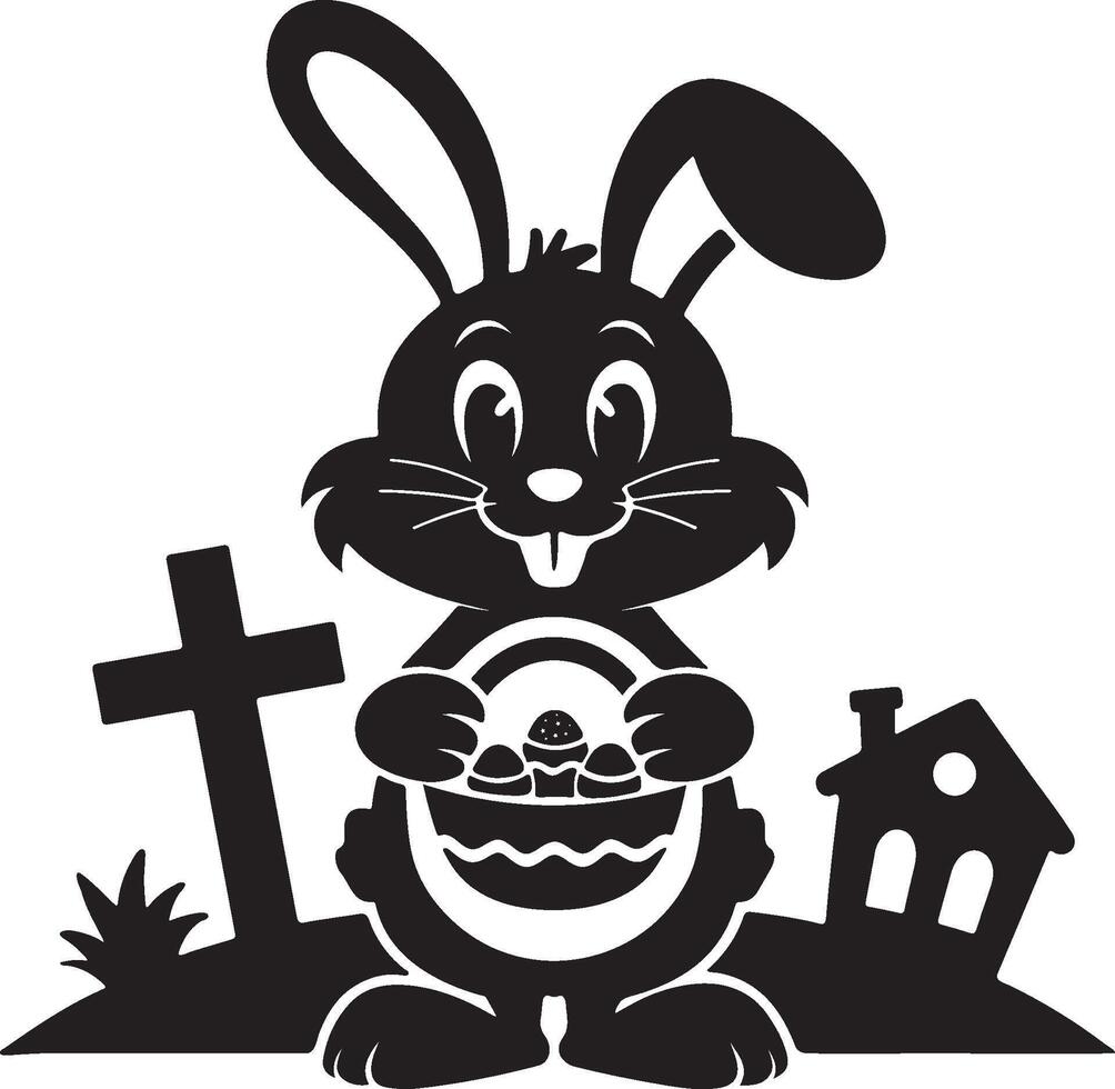 A smiling bunny carrying an egg basket. vector