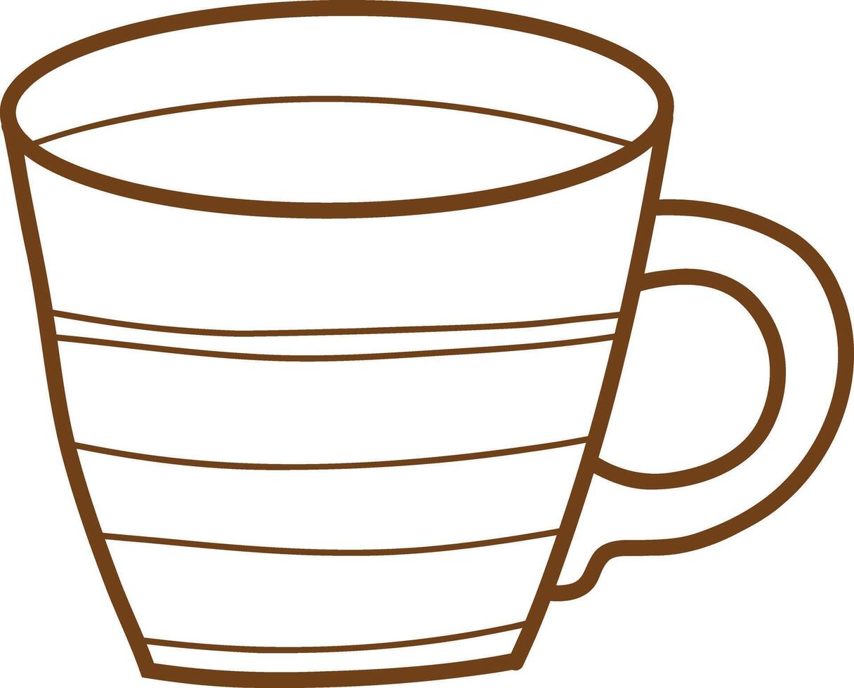 Cup of tea, striped mug. Line drawing. Logo, circle icon. Tea, coffee, cocoa, hot drink. vector
