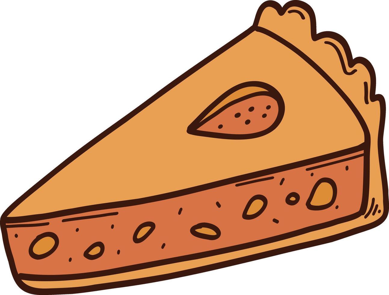 Drawing of a piece of cartoon pie, pastry, dessert. Isolated illustration. vector