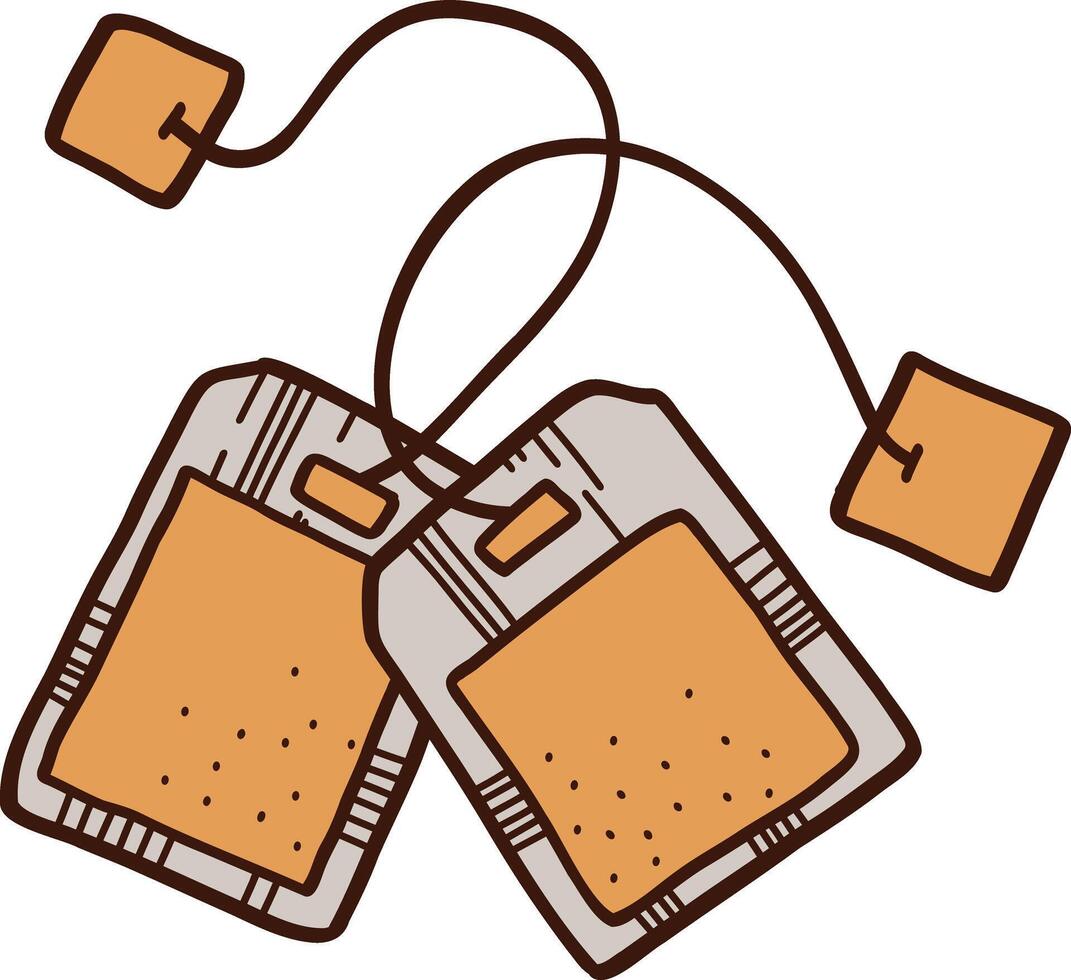 isolated one single paper tea bag with paper label and thread colorless black and white contour line easy drawing vector