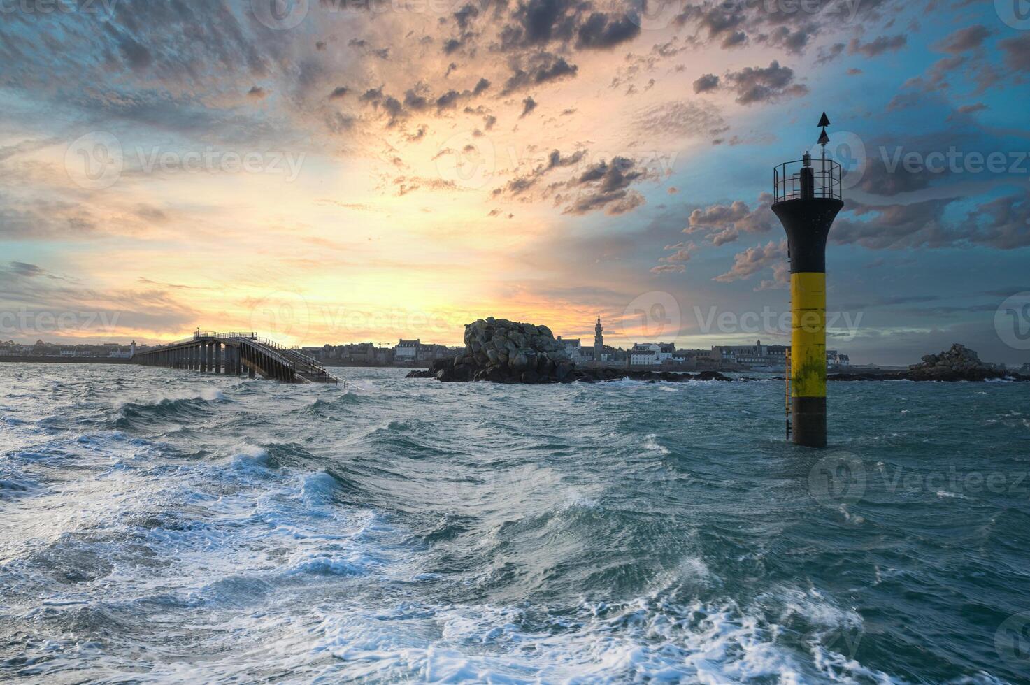 Roscoff town in Bretagne and sea photo