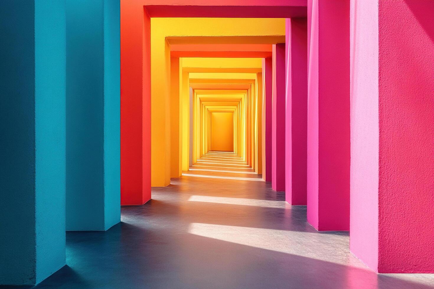 Bright corridor of multi-colored arches. Colored interior model photo