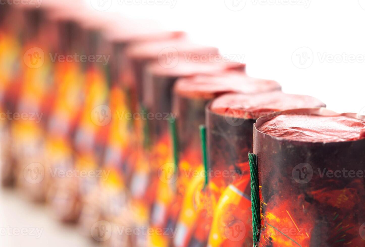 Many firecrackers flying fireworks, close-up, macro. Safety precautions for pyrotechnic explosions. Fireworks Explosion Safety photo
