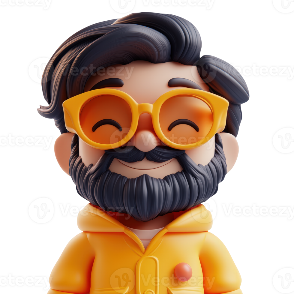 3d icon avatar cartoon man with glasses wearing a yellow sweater on cutout transparent background png