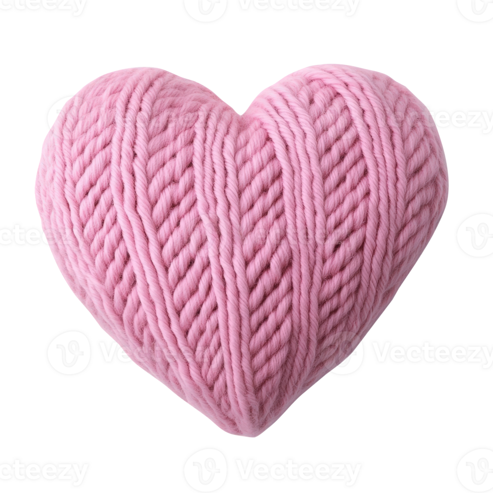 Knitted 3d valentine cozy pink symbol closeup heart, symbolizing love and handmade craftsmanship against cutout isolated transparent background png