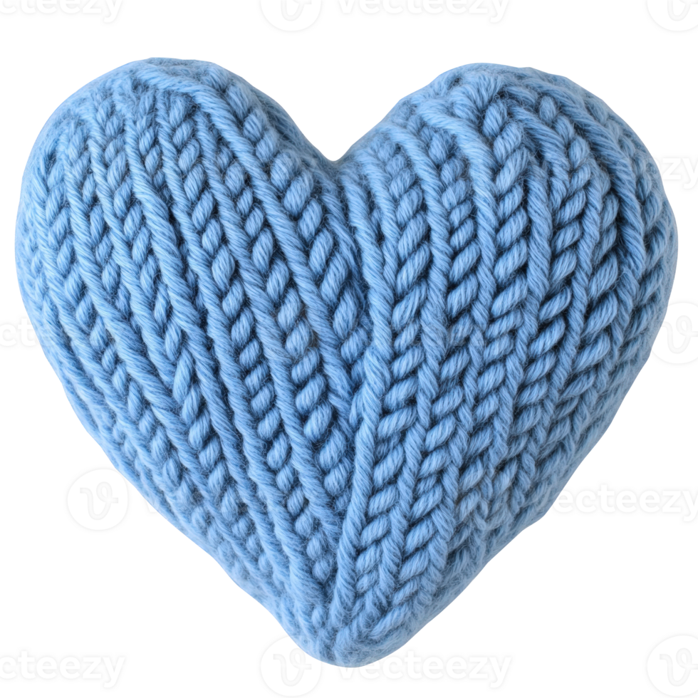 Light blue merino wool giant knit valentine heart cozy resting on transparent surface, softness and warmth with delicate texture png