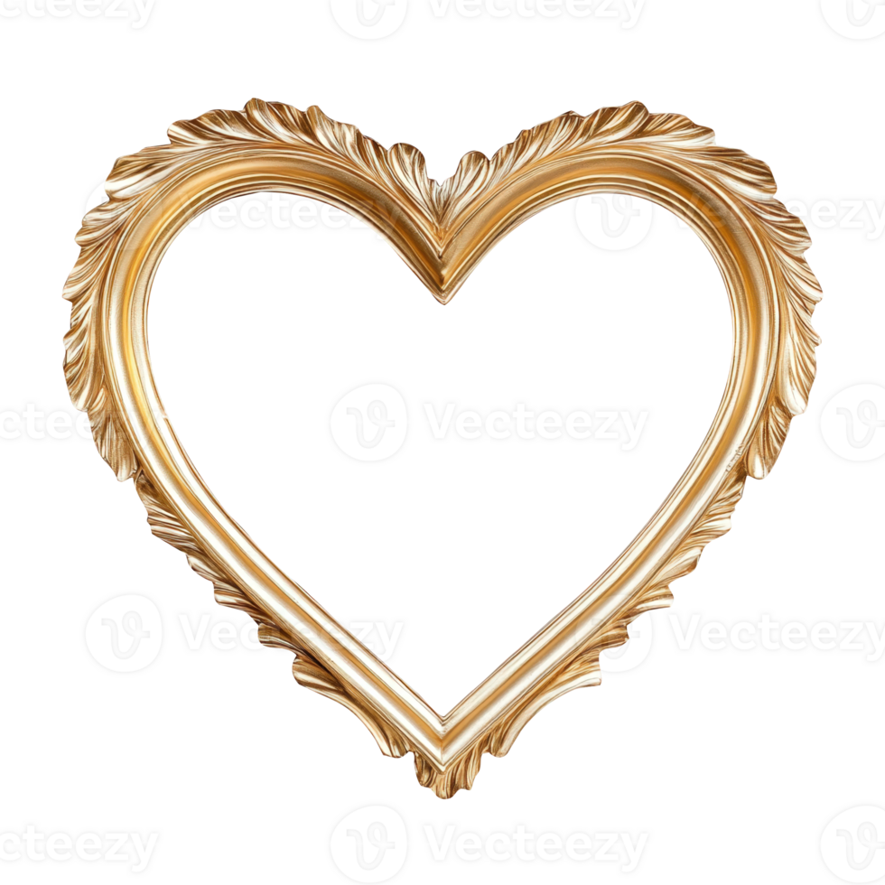 3d Delicate golden heart frame gleaming with metallic luster, representing valentine romantic elegance against transparent background png