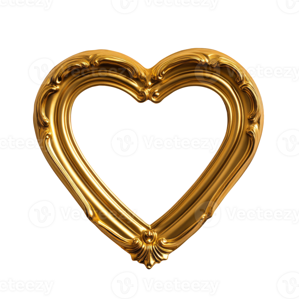 3d Gold heart shaped frame displaying ornate metallic patterns, valentine love transparent backdrop delicate decorative design elements png