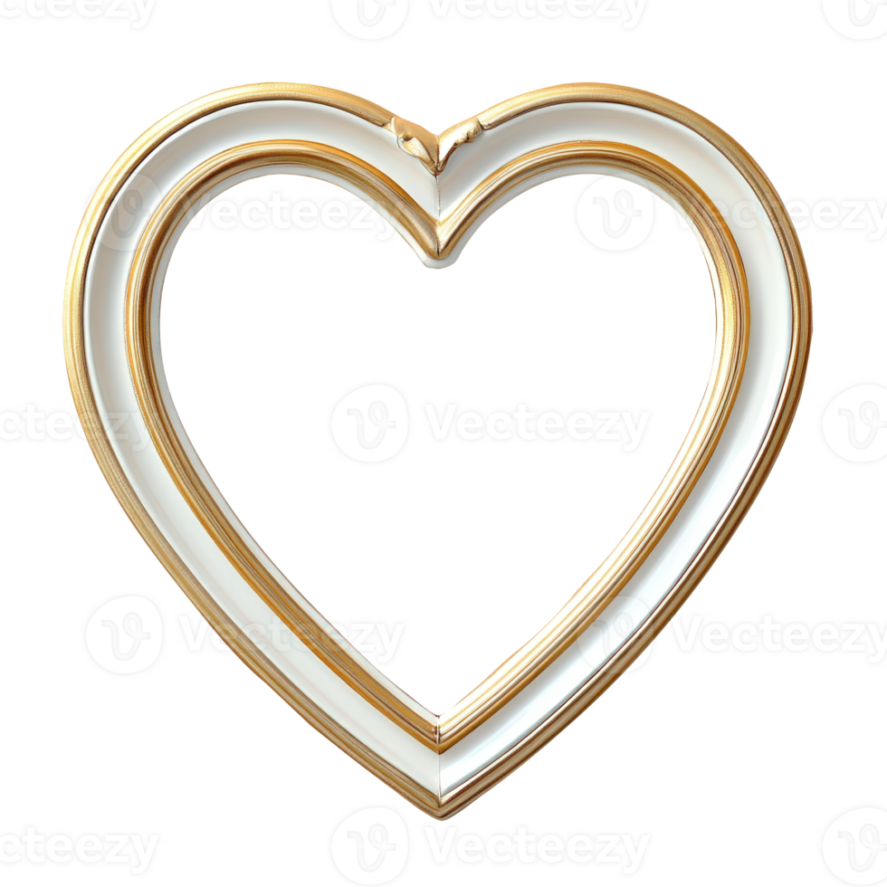 3d Delicate golden heart frame silhouette gleaming with metallic luster, representing valentine romantic against transparent background png