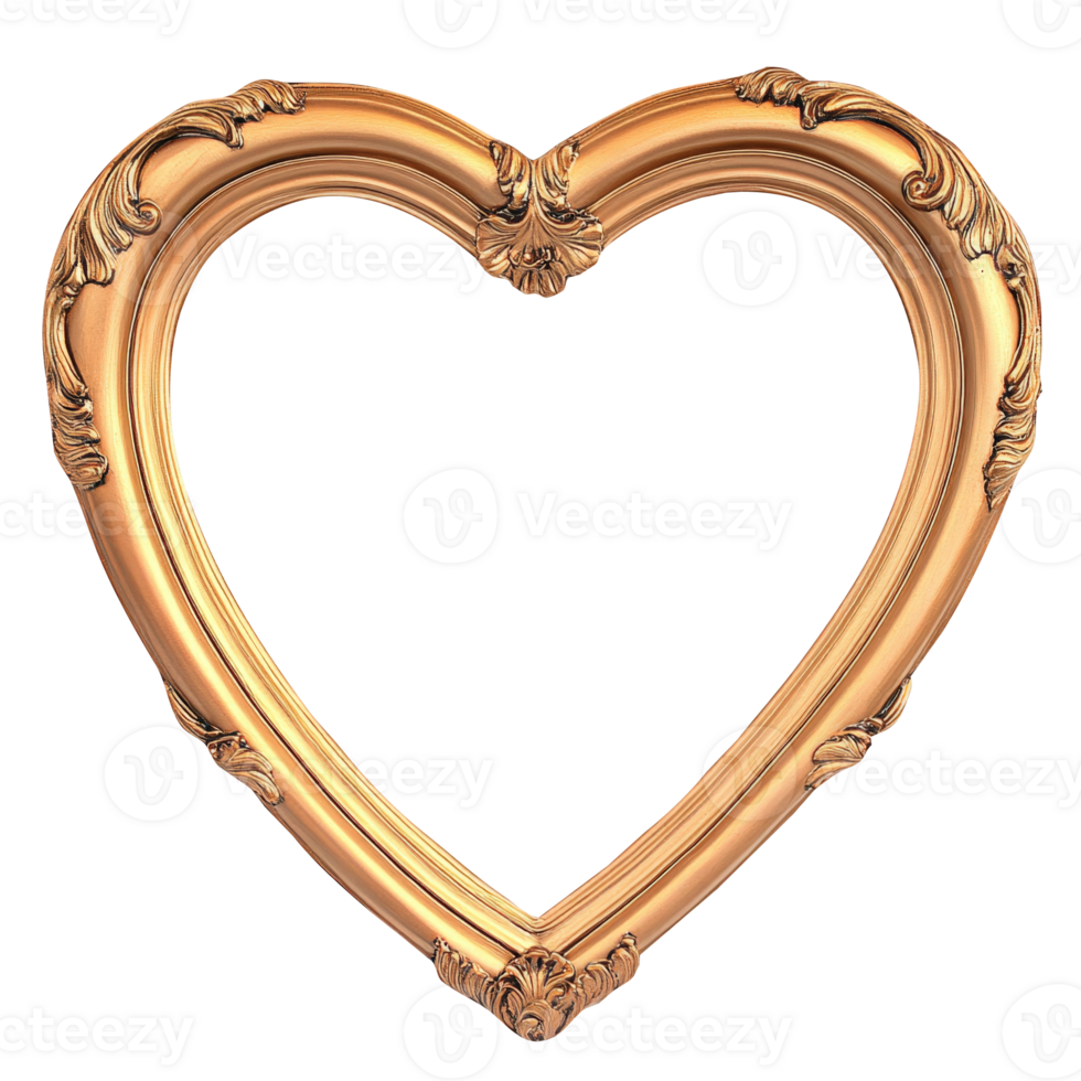 3d Gold heart shaped frame displaying ornate metallic patterns, valentine love transparent backdrop highlighting delicate decorative elements png