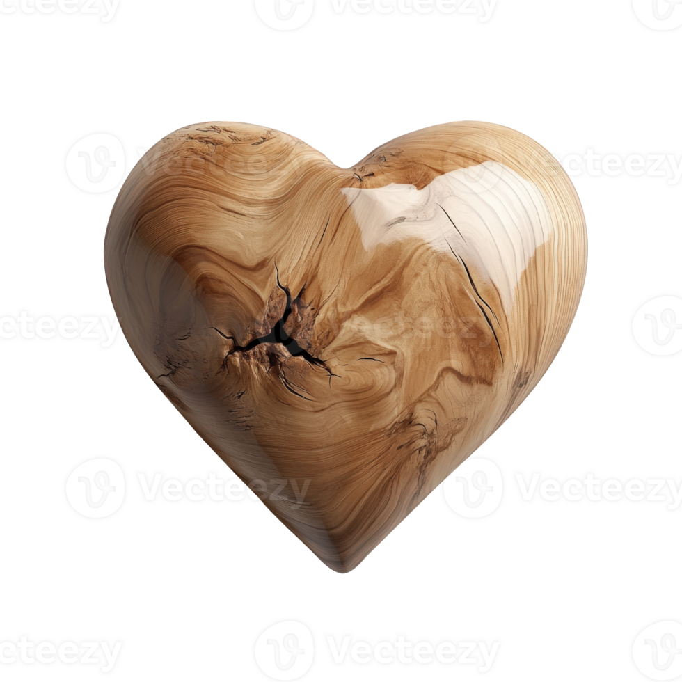 Wooden 3d heart sculpture revealing intricate wood grain, valentine love positioned on transparent backdrop for flexible graphic design applications png