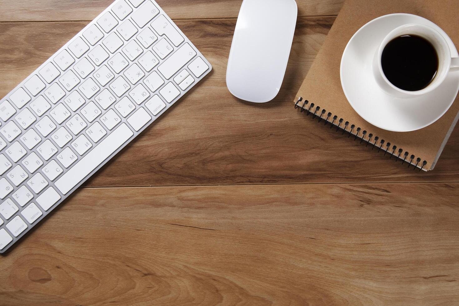 Office table with notepad, computer photo