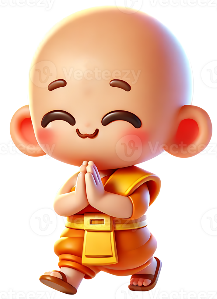 Smiling Cartoon Monk in Prayer Pose and Walking png