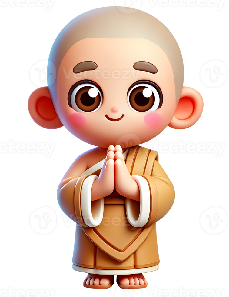 Cute Cartoon Monk in a Prayer Pose png