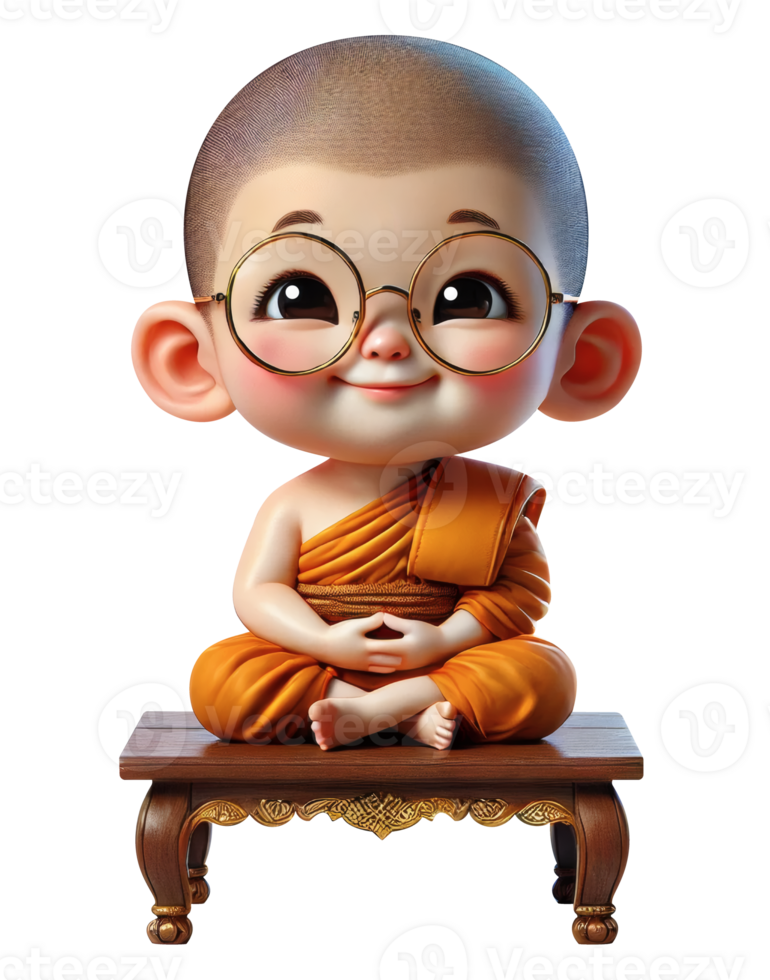 Adorable Cartoon Monk in Meditation png