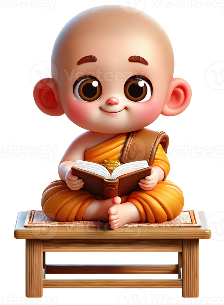 Adorable Monk Reading a Book png