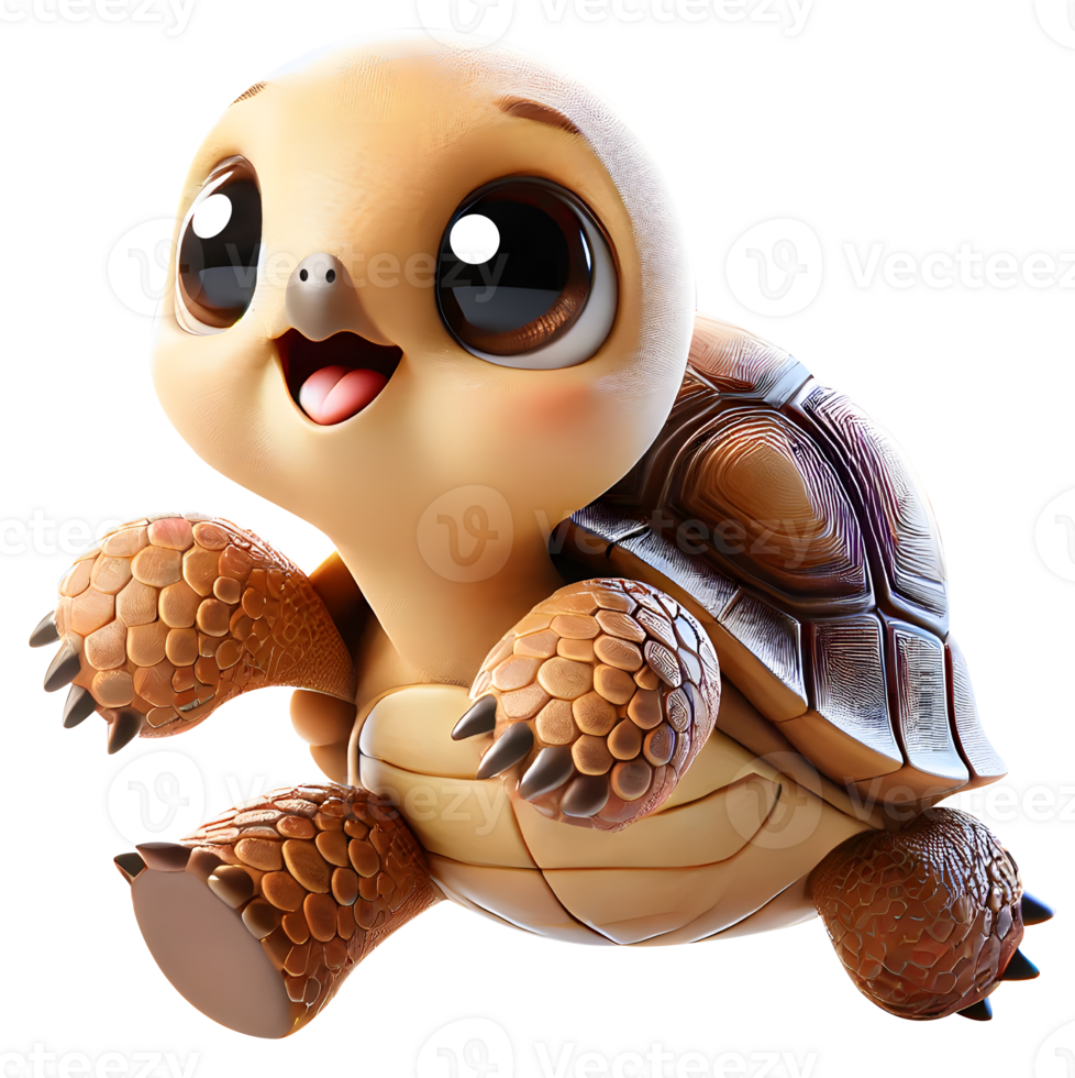 Baby Tortoise running with Big Eyes Illustration png