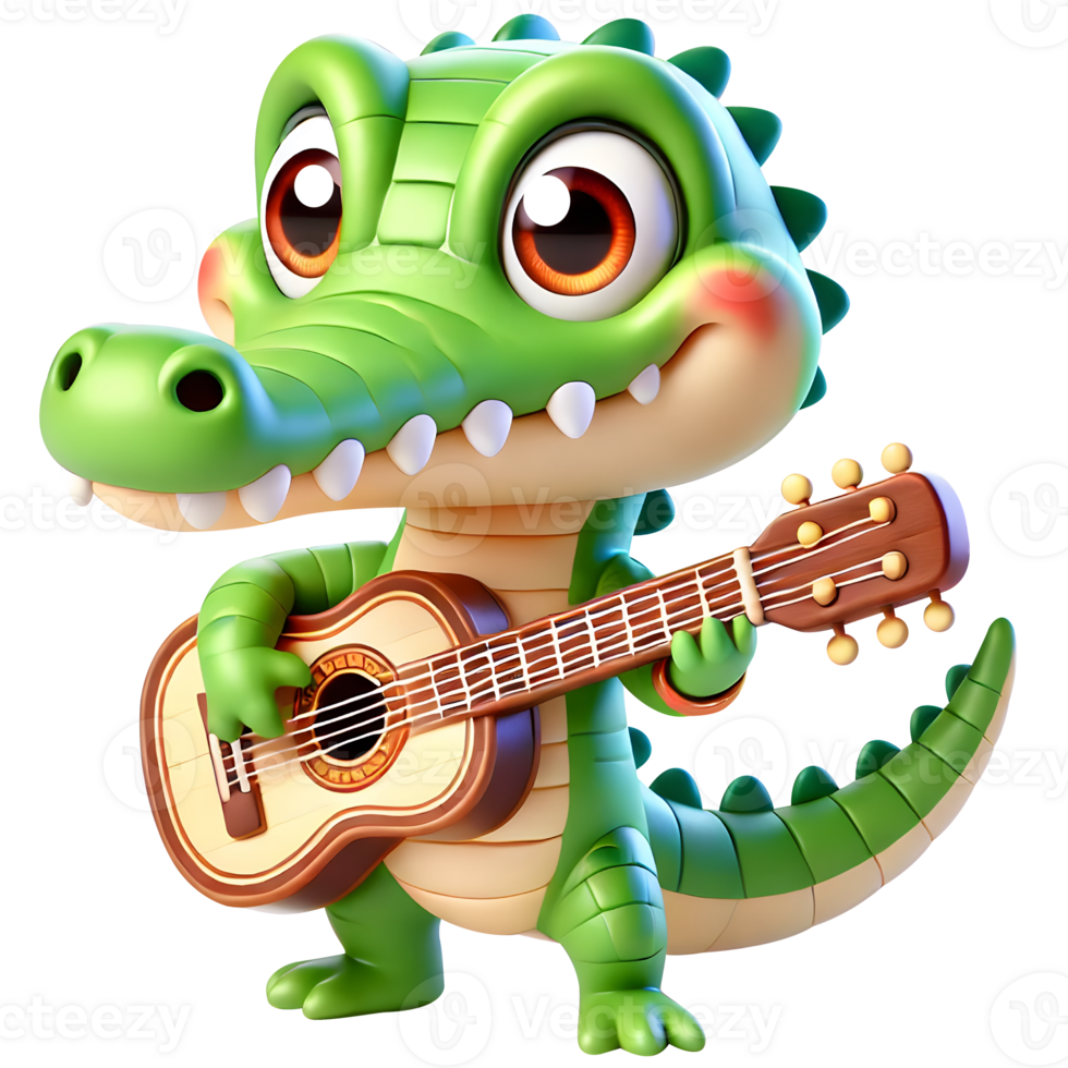 Cheerful Cartoon Crocodile Playing Guitar png