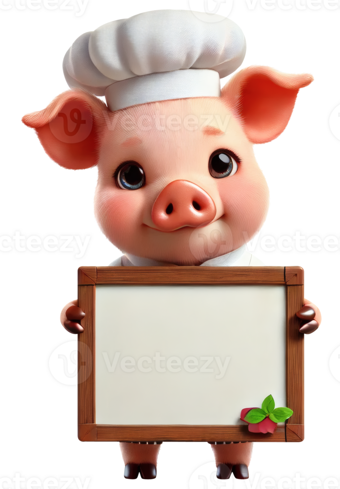 Adorable Chef Pig Holding a Blank Menu Board png
