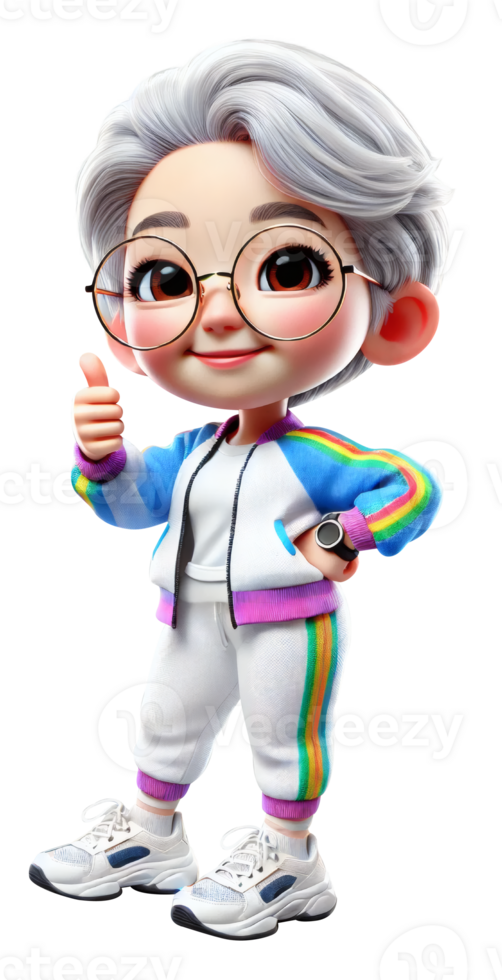 Stylish Elderly Cartoon Character in Sporty Outfit png