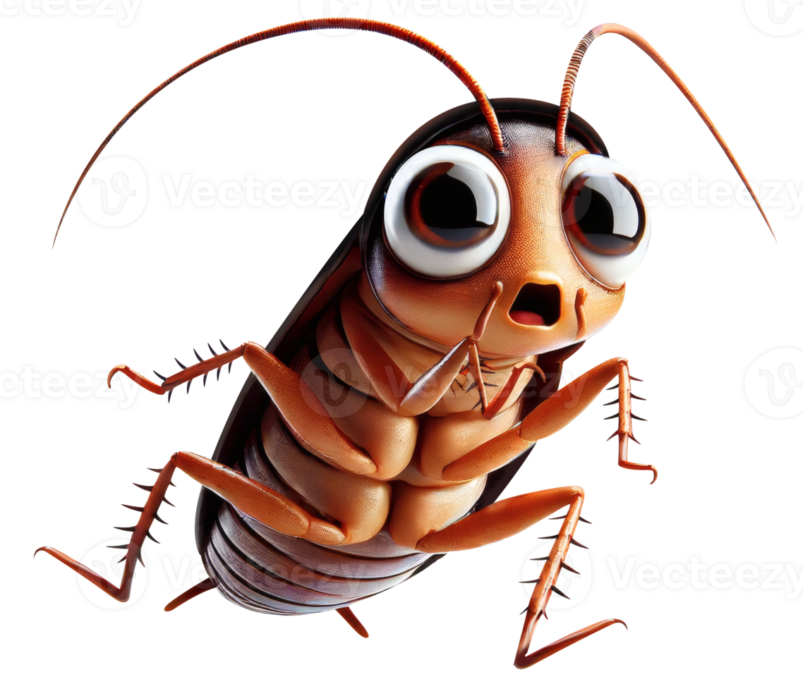 Shocked Cartoon Cockroach. Surprised and Scared png