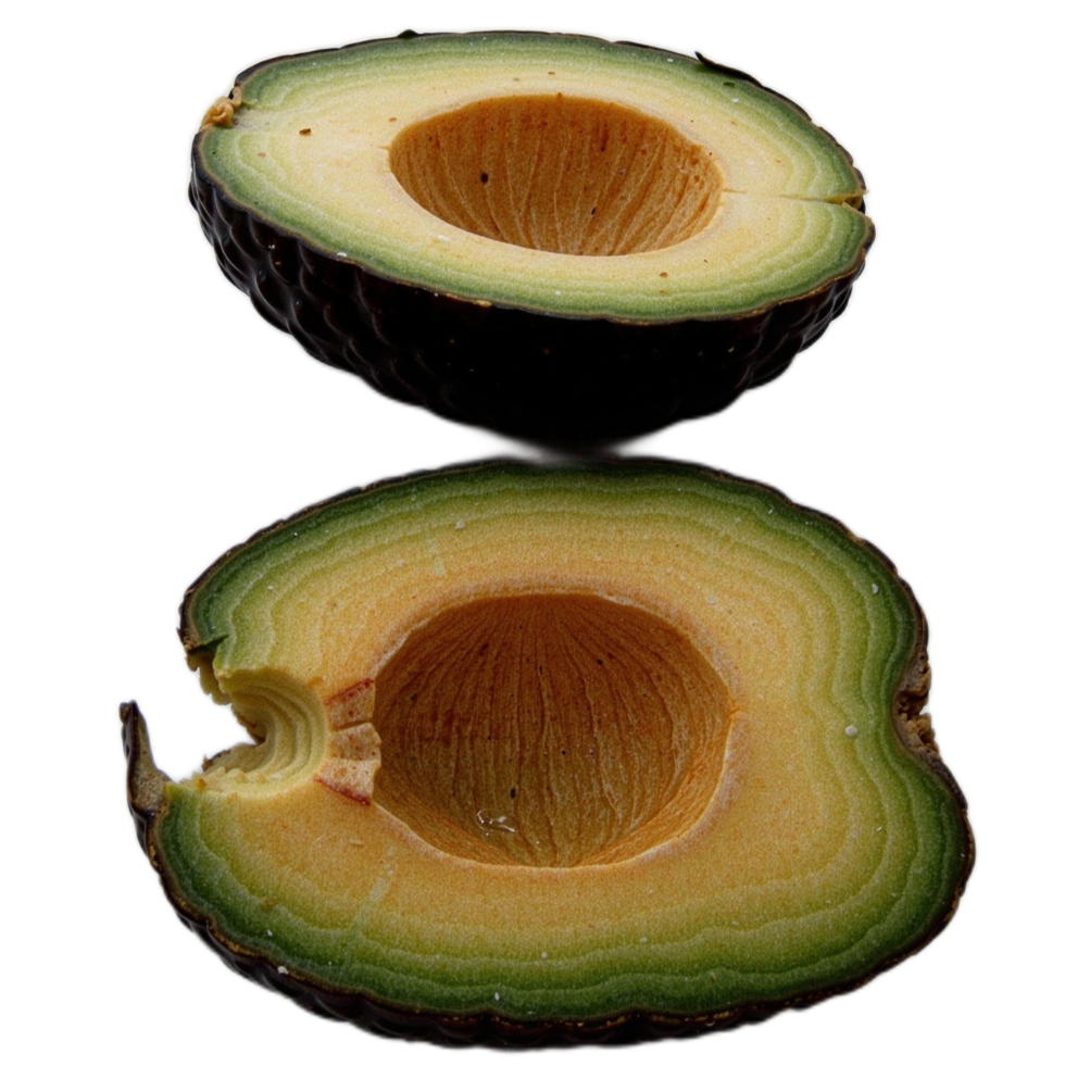 Fresh Avocado Halves Showing Rich Texture and Color Contrast png
