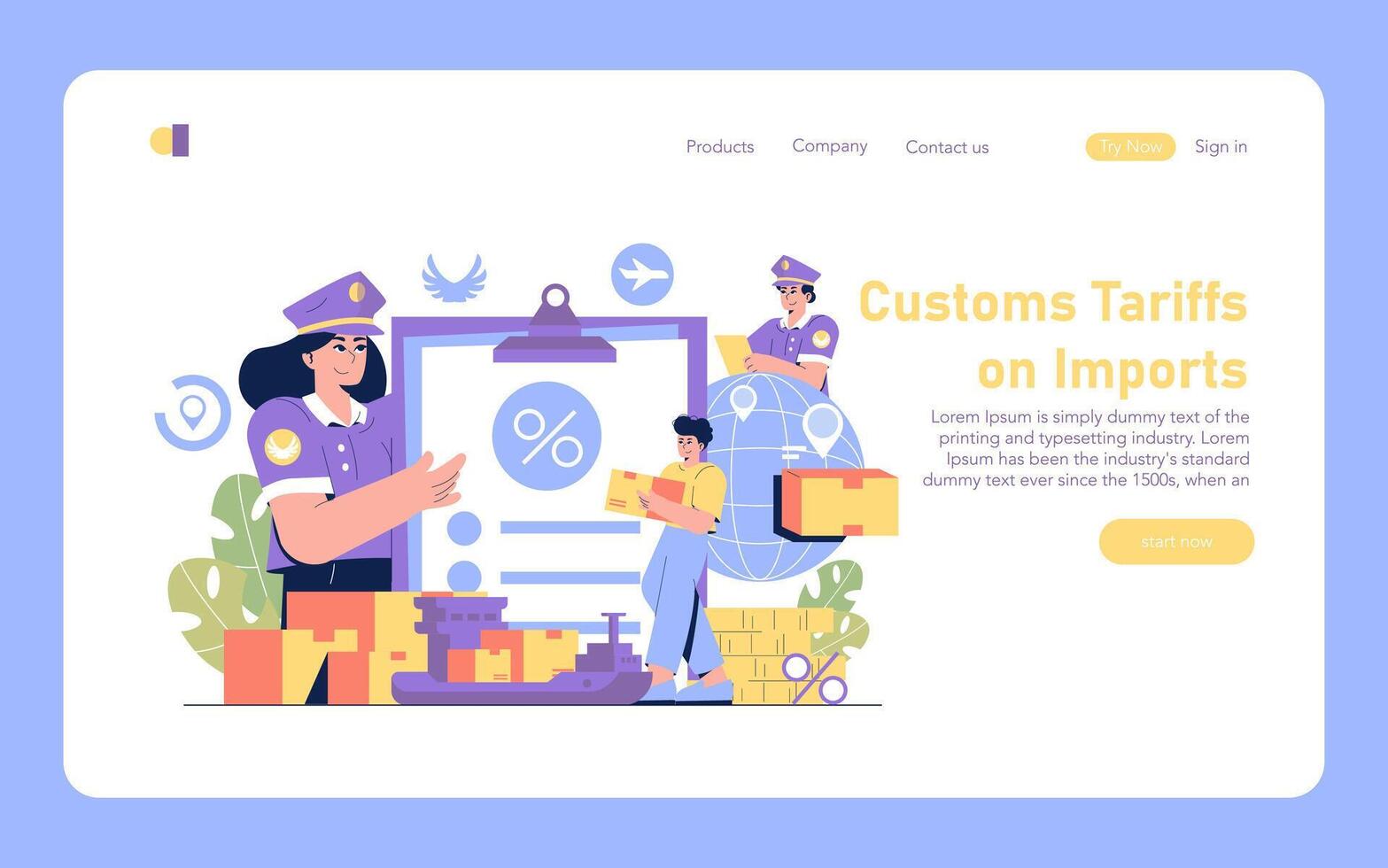 Customs Tariffs on Imports. Flat Illustration vector