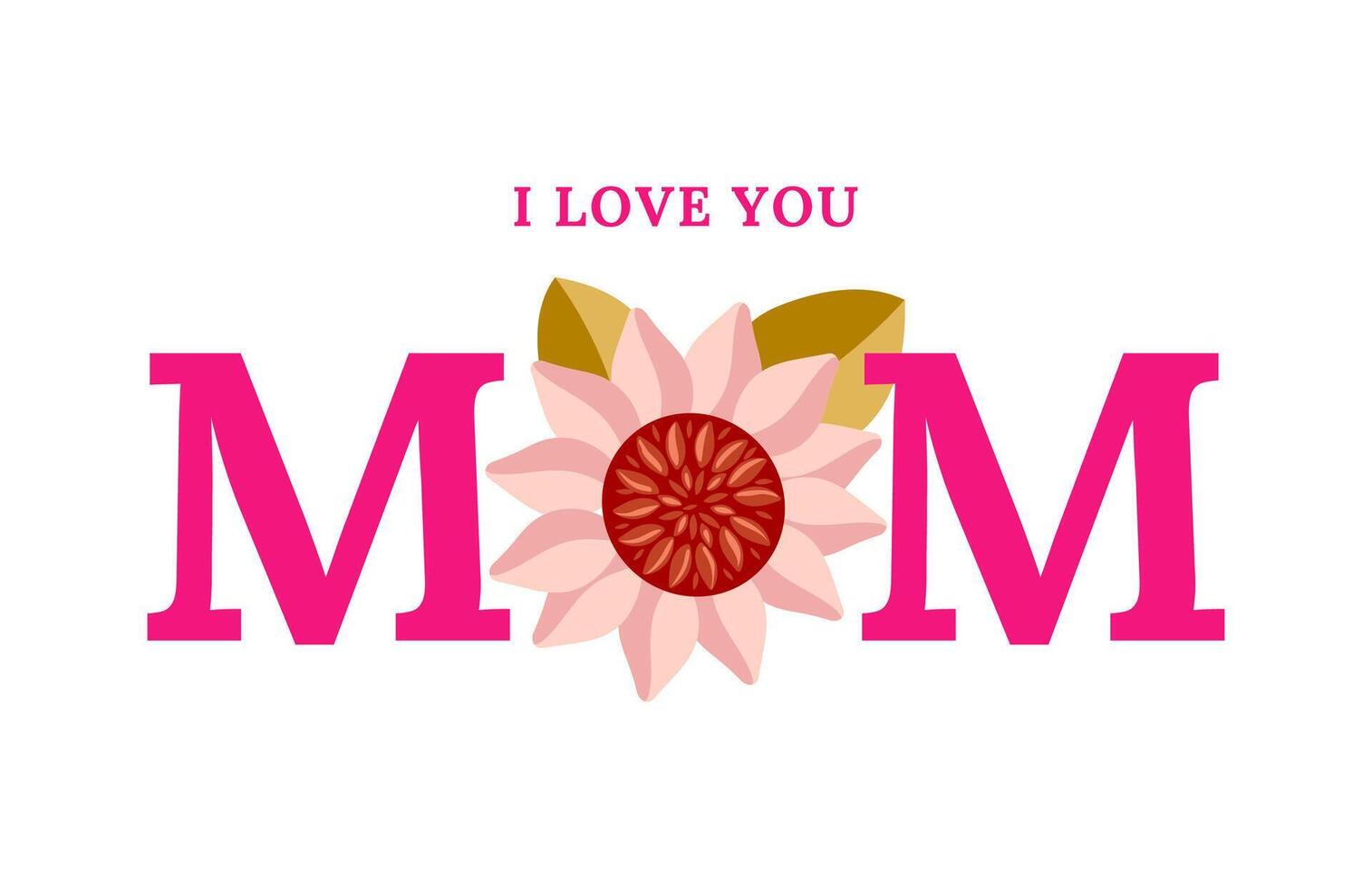 Mother's Day typography with floral design.I Love You Mom text with flower decoration. Simple message with decorative flower for Mother's Day cards, posters, and social media,fashion print. vector