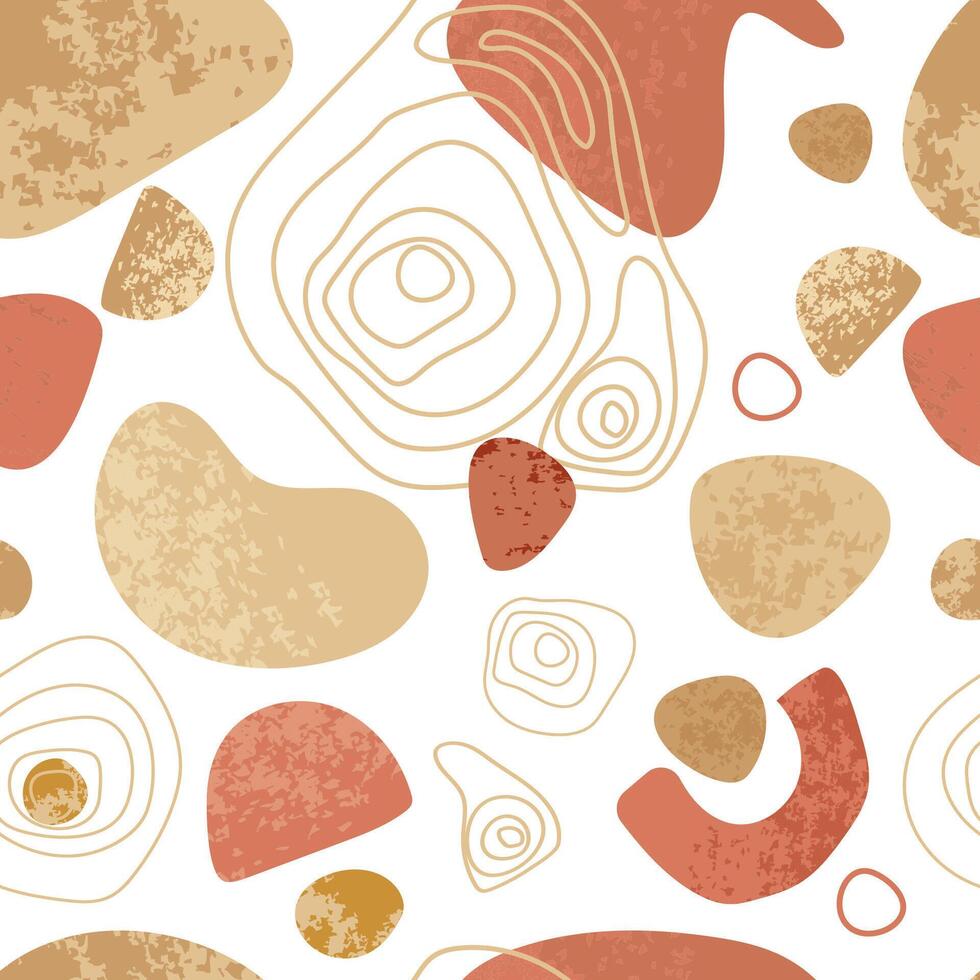 Abstract modern Seamless pattern with organic shapes in earthy tones. Features elements with a textured effect. Ideal for fabric, wallpaper, branding, packaging, and digital design. illustration vector