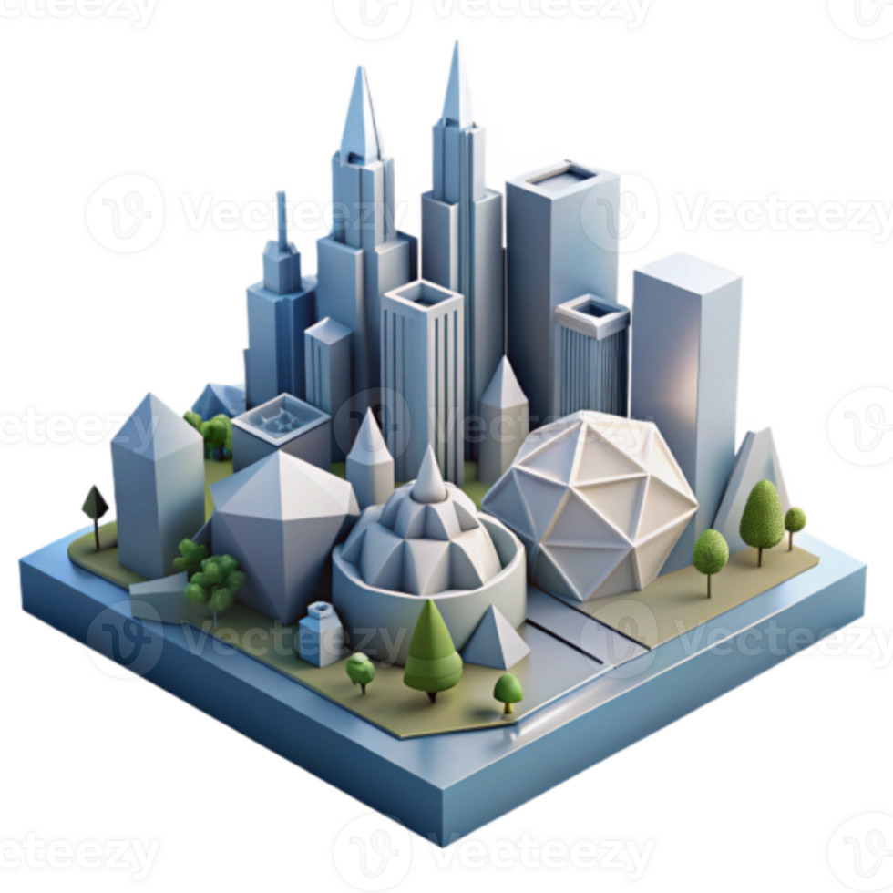 Isometric Cityscape Illustration Low Poly Buildings Urban Architecture 3D Model png