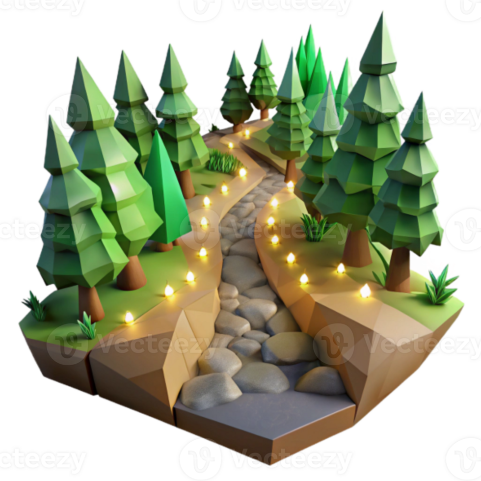 Low Poly Forest River Scene Render Illustration png
