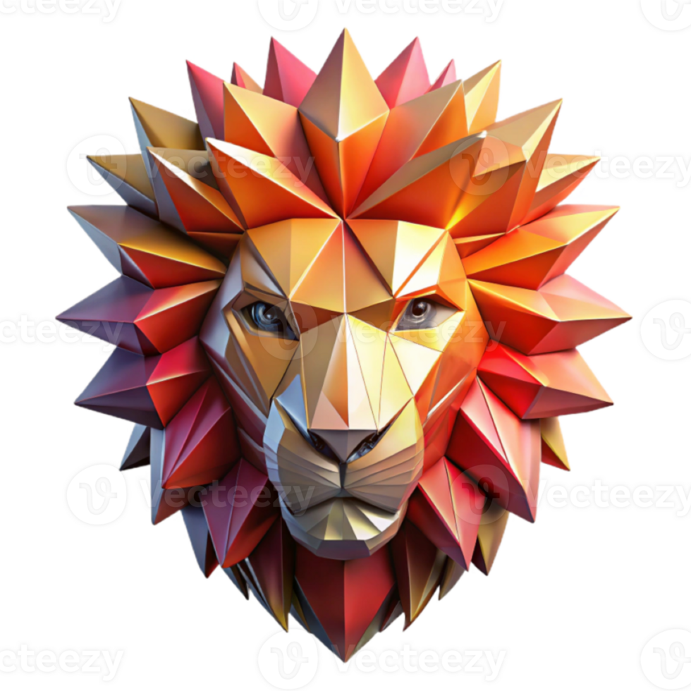 Geometric Lion Head Render Low Poly Gold and Red Animal Illustration png
