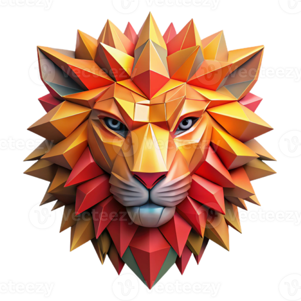 Geometric Lion Head Render, Abstract Polygonal Animal Illustration png