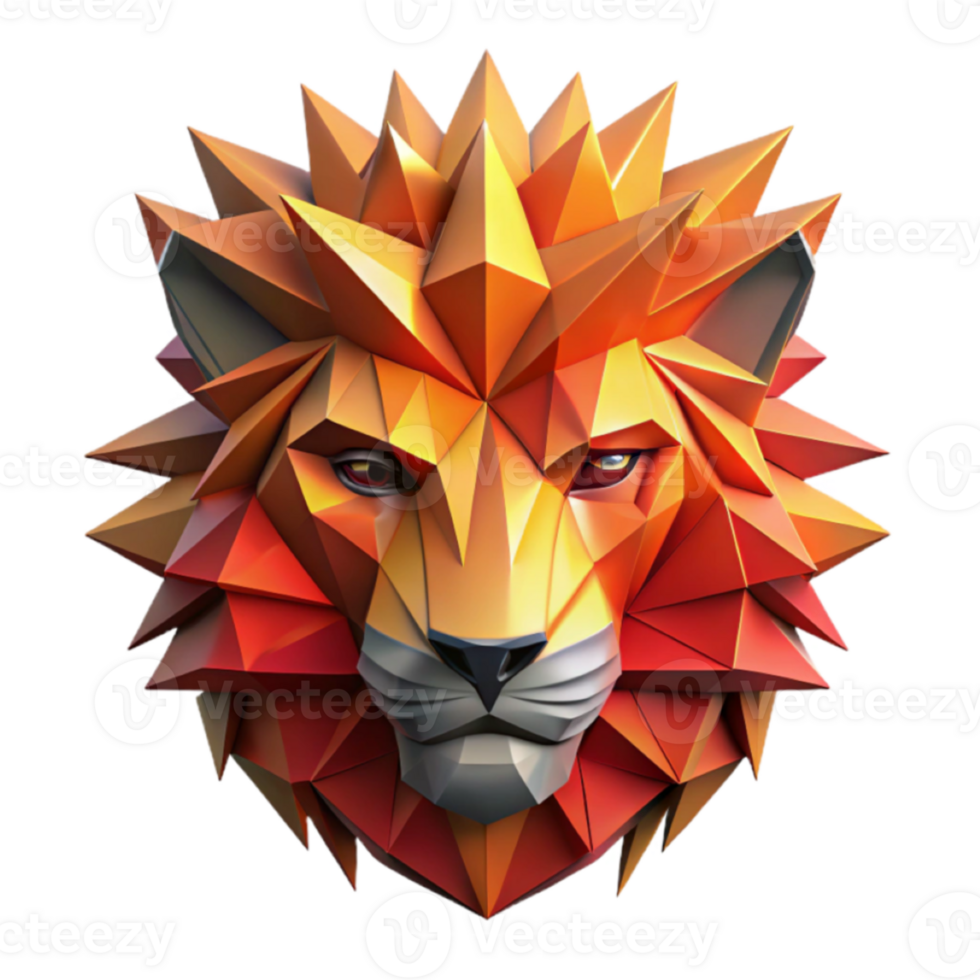 Fierce Lion Head Low Poly Render, Geometric Animal Illustration png