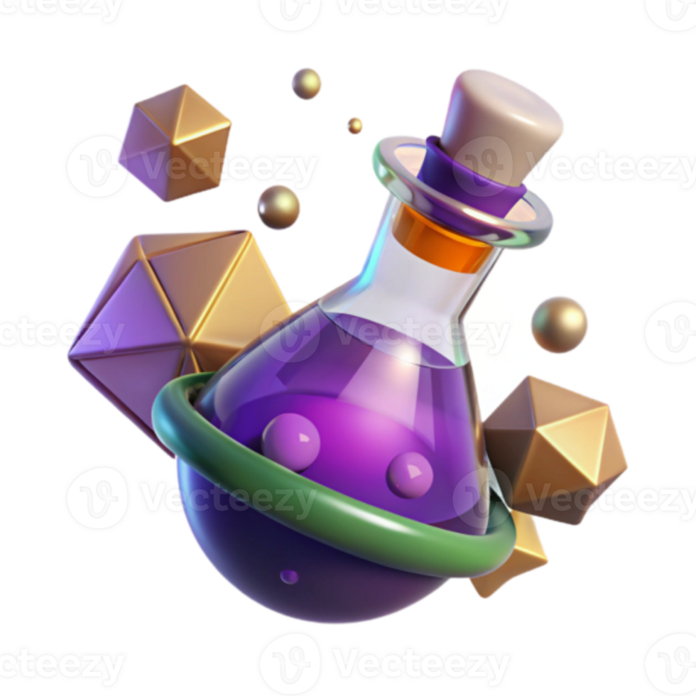 Purple Potion Render Magical Erlenmeyer Flask with Geometric Shapes png