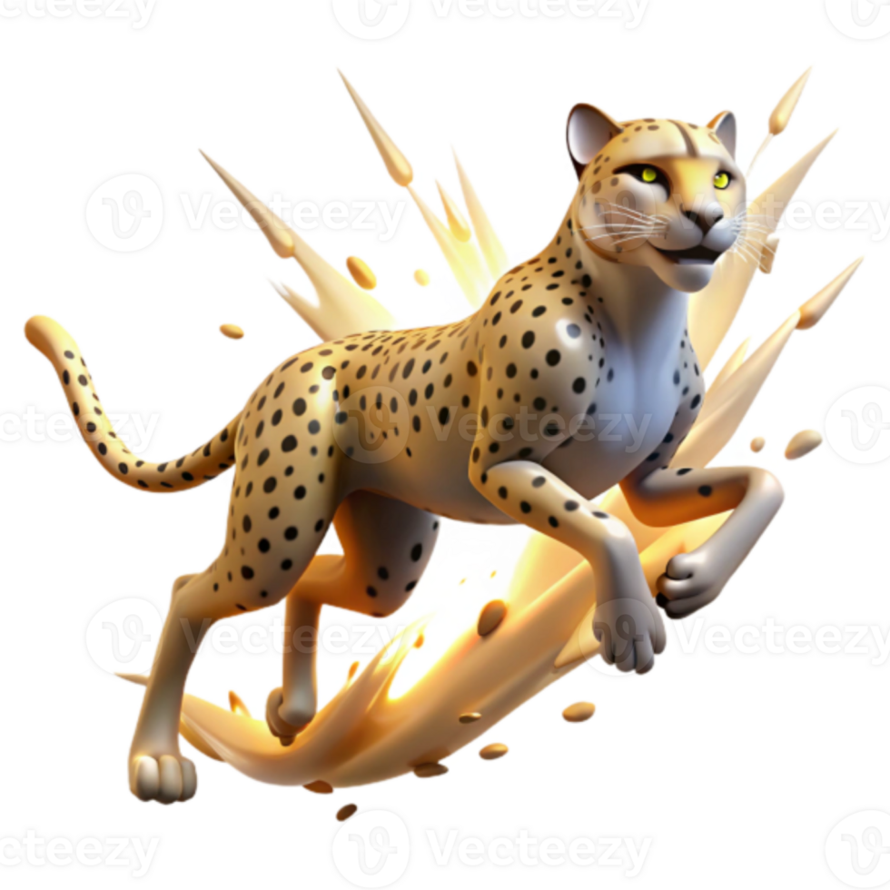Dynamic Cheetah 3D Render, Running on an Abstract Splash png