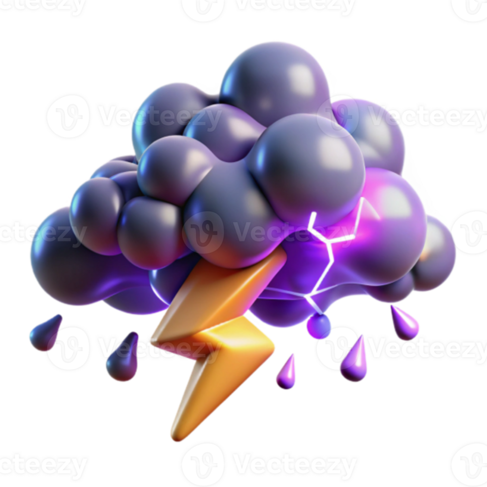3D Render Storm Cloud with Lightning and Rain png
