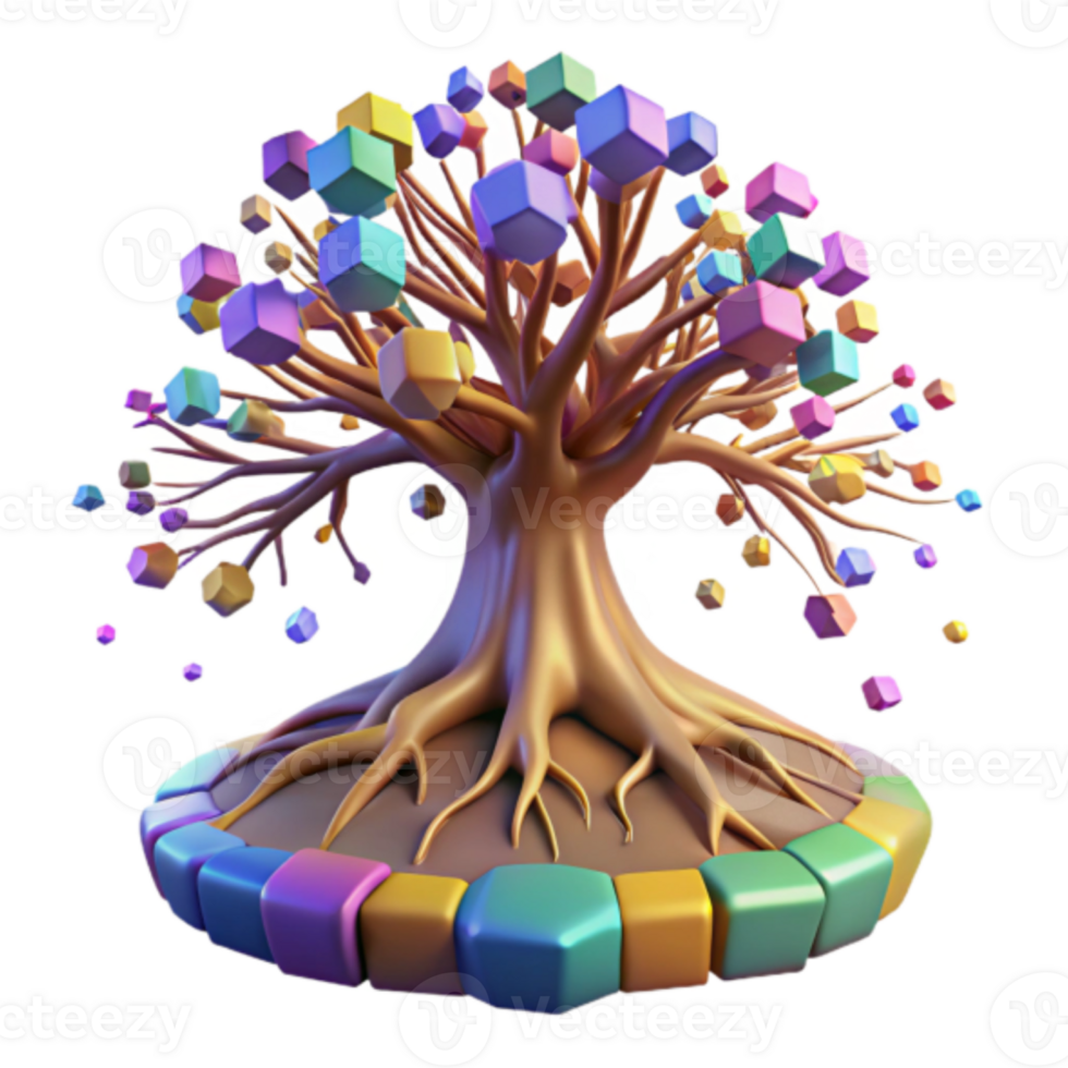 Vibrant 3D Render of a Colorful Cube Tree png