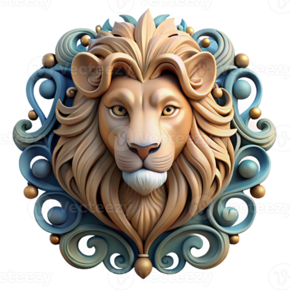 Majestic Lion Head 3D Render Ornate Frame png