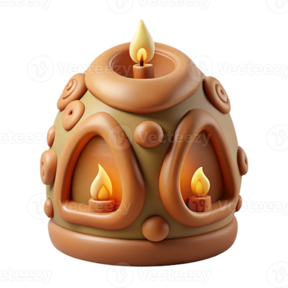 Render of Ornate Clay Candle Holder with Multiple Candles png