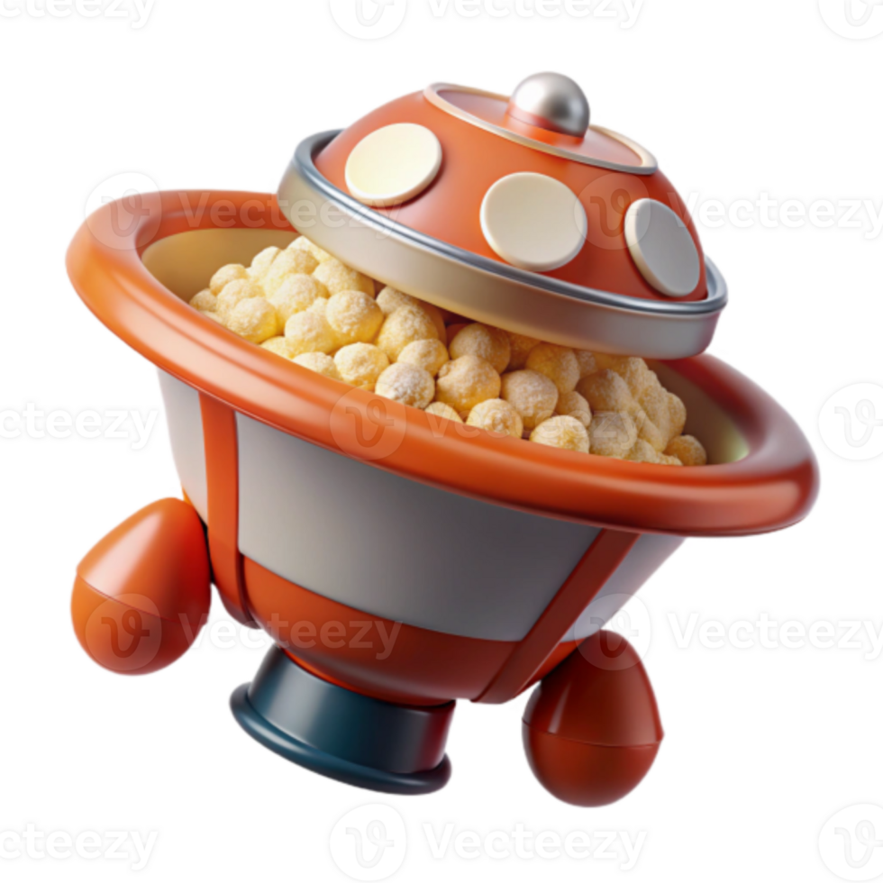 Render of Orange Spaceship Bowl Filled with Cereal png