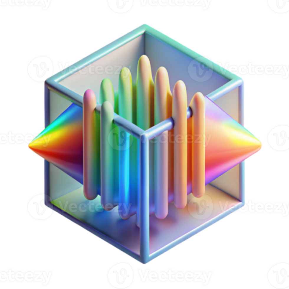 Abstract Render of Colorful Geometric Shapes in a Cube png