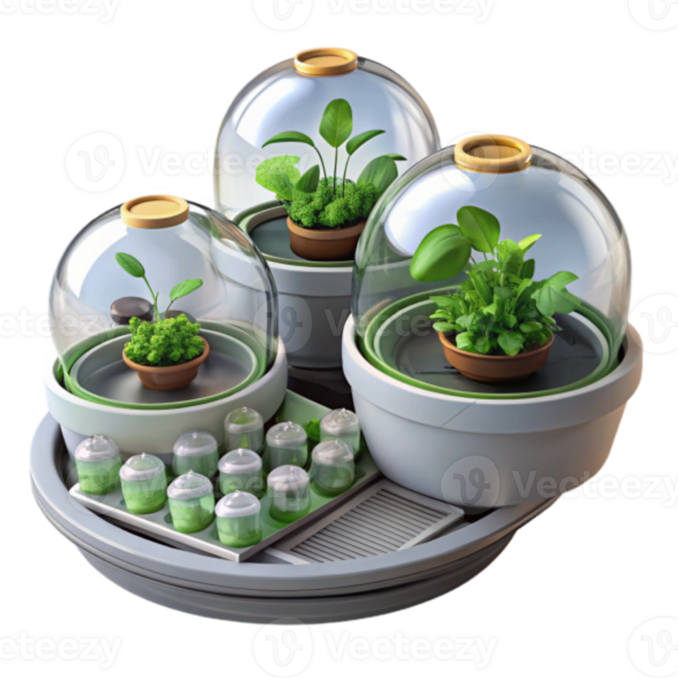 Render Indoor Plant Growing System Illustration Lush Greenery in Glass Domes png